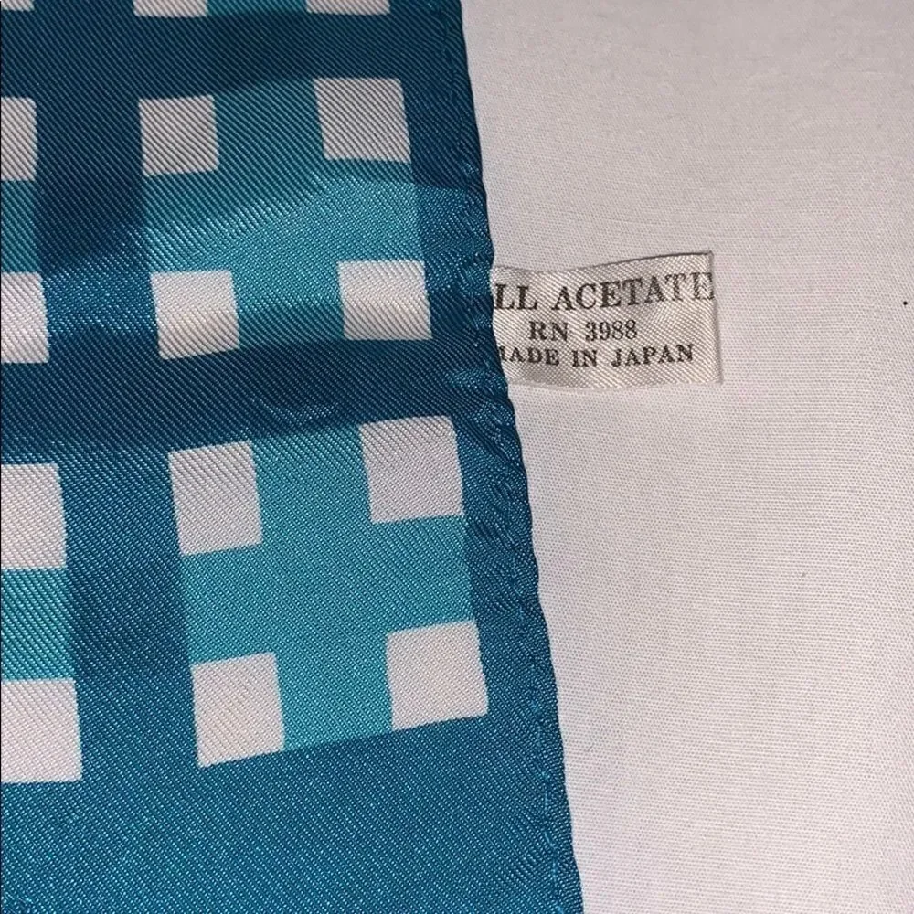 Vintage turquoise acetate plaid Japan made scarf